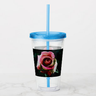 Oil painted red rose acrylic tumbler