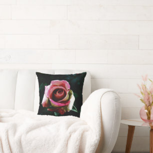 Oil painted red rose cushion