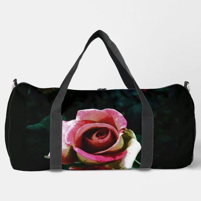 Oil painted red rose duffle bag (Front)