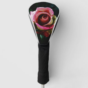 Oil painted red rose golf head cover