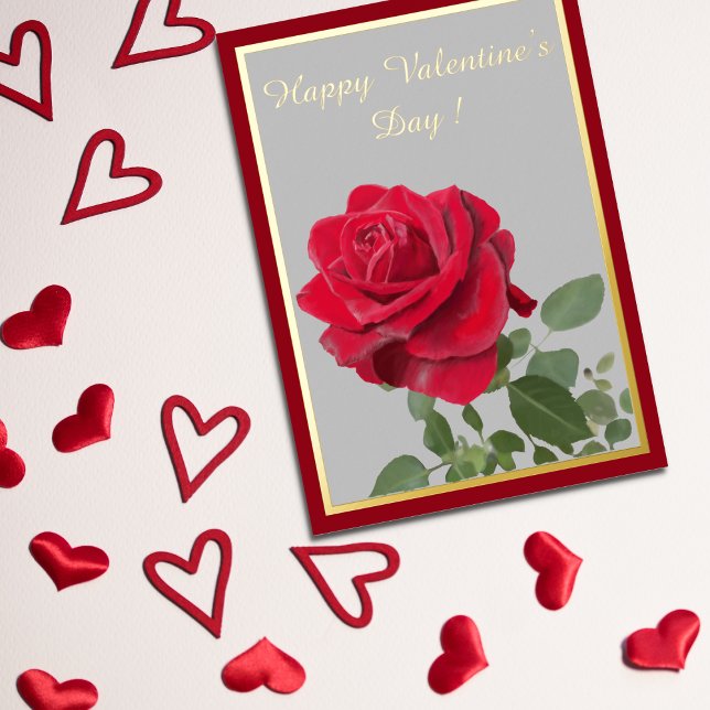 OIl Painted Red Rose - Happy Valentine's Day Foil Holiday Card (A beautiful red rose symbol of love for your Valentine!
)