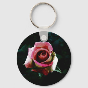 Oil painted red rose key ring