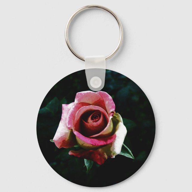 Oil painted red rose key ring (Front)