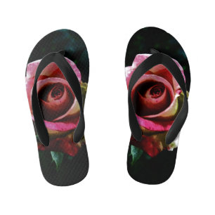 Oil painted red rose kid's thongs