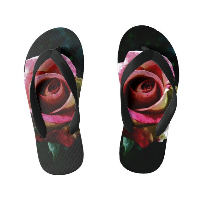 Oil painted red rose kid's thongs (Footbed)