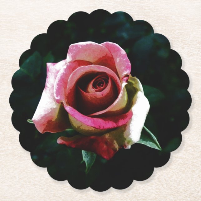 Oil painted red rose paper coaster (Front)