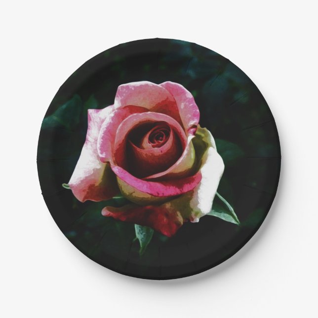 Oil painted red rose paper plate (Front)