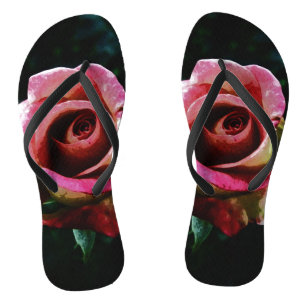 Oil painted red rose thongs