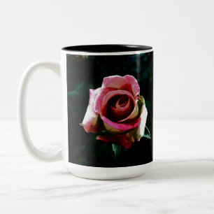 Oil painted red rose Two-Tone coffee mug