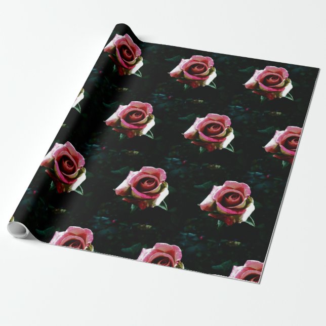 Oil painted red rose wrapping paper (Unrolled)