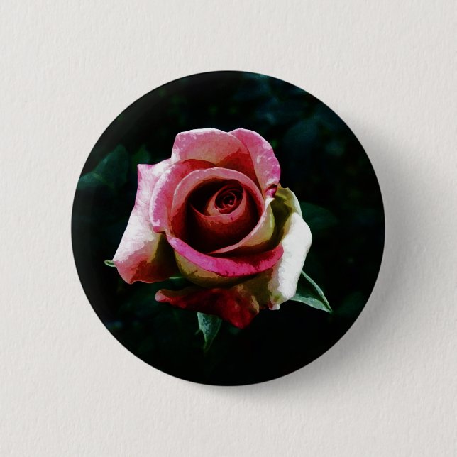 Oil painted rose 6 cm round badge (Front)