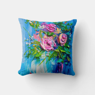 Oil painting a bouquet of roses. Impressionist sty Cushion
