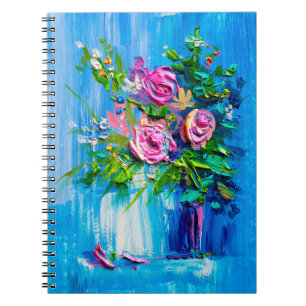 Oil painting a bouquet of roses. Impressionist sty Notebook