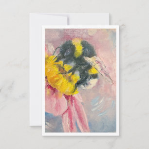 Oil Painting Bumblebee on Blue Flower Note Card