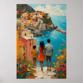 OIL PAINTING-Coastal Glimpse: Manarola's Embrace Poster