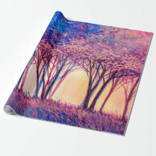 Oil painting colourful trees. Abstract image of fo Wrapping Paper