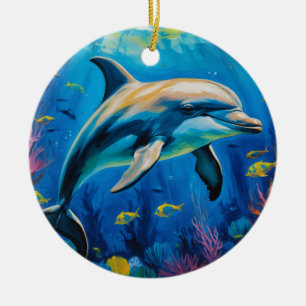Oil Painting Dolphin Ceramic Ornament