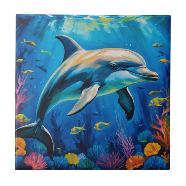 Oil Painting Dolphin Ceramic Tile (Front)
