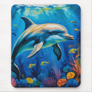 Oil Painting Dolphin Mouse Pad