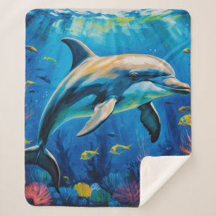 Oil Painting Dolphin Sherpa Blanket