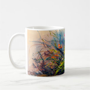 Oil painting flowers, cornflower, daisy in fields. coffee mug