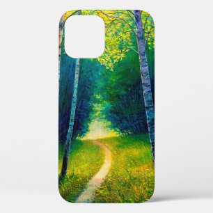 Oil painting forest landscape, beautiful solar roa iPhone 12 case