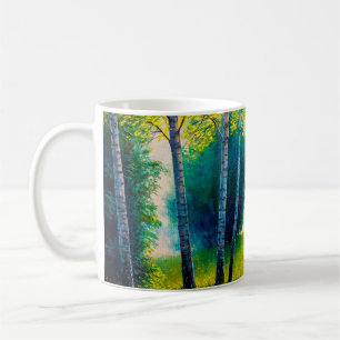 Oil painting forest landscape, beautiful solar roa coffee mug