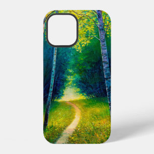 Oil painting forest landscape, beautiful solar roa iPhone 12 case