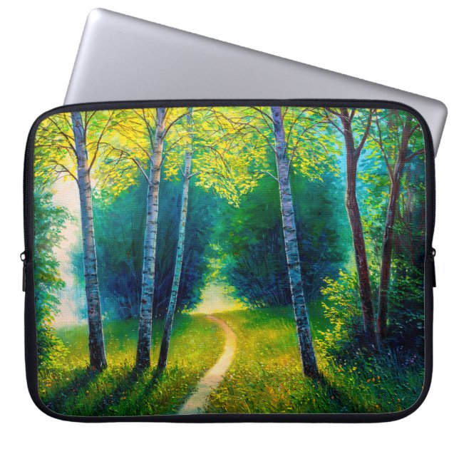 Oil painting forest landscape, beautiful solar roa laptop sleeve (Front)