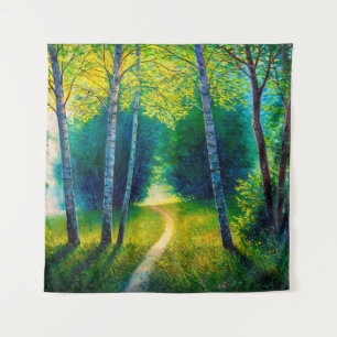 Oil painting forest landscape, beautiful solar roa tapestry