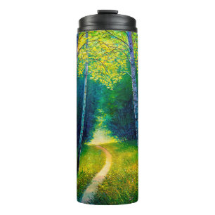 Oil painting forest landscape, beautiful solar roa thermal tumbler