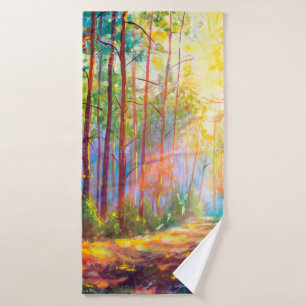 oil painting gorgeous forest in autumn, scenic la bath towel
