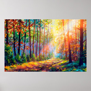 oil painting gorgeous forest in autumn, scenic la poster