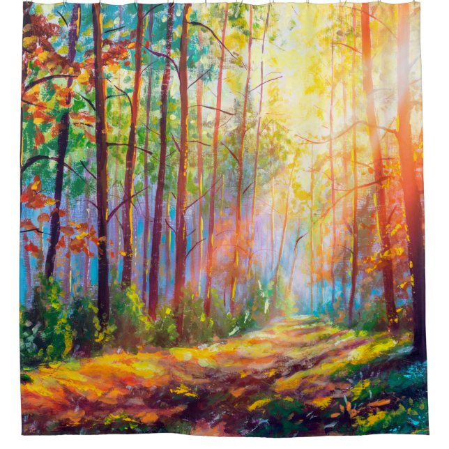  oil painting gorgeous forest in autumn, scenic la shower curtain (Front)