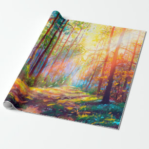 oil painting gorgeous forest in autumn, scenic la wrapping paper