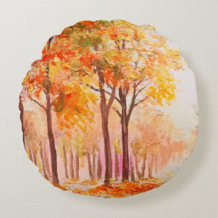 Oil painting landscape - colorful forest round cushion