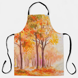 Oil painting landscape - colourful autumn forest apron