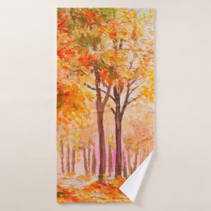 Oil painting landscape - colourful autumn forest bath towel