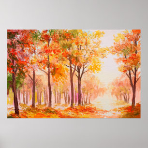 Oil painting landscape - colourful autumn forest poster
