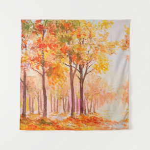 Oil painting landscape - colourful autumn forest tapestry