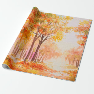Oil painting landscape - colourful autumn forest wrapping paper