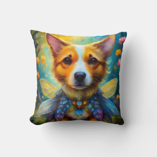 Oil painting of a dog fairy and dwarve warrior cushion