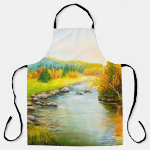 oil painting of beautifl autumn landscape, forest apron