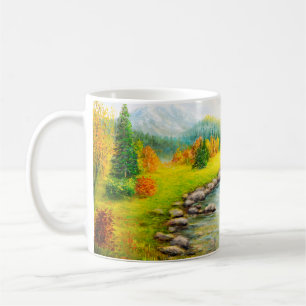 oil painting of beautifl autumn landscape, forest coffee mug