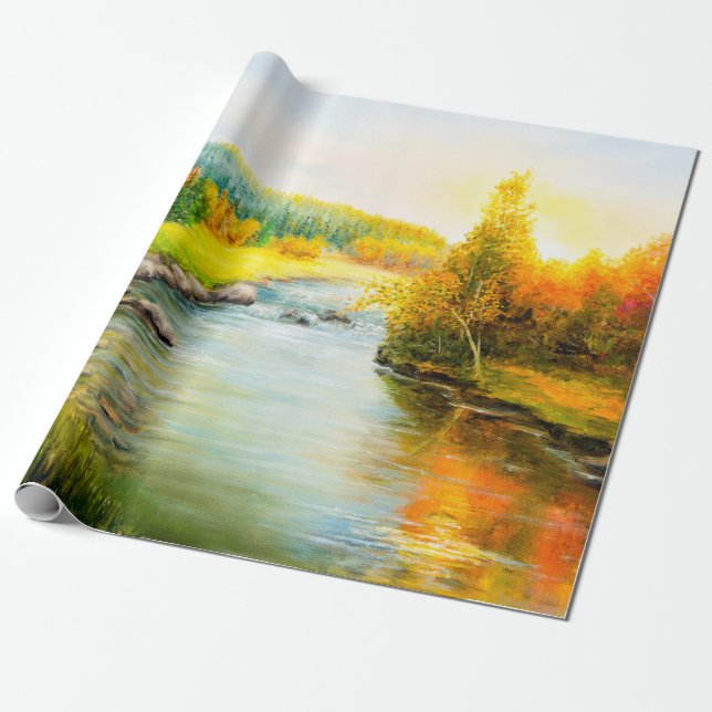  oil painting of beautifl autumn landscape, forest wrapping paper (Unrolled)