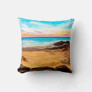 oil painting of beautiful golden sunset over ocea cushion