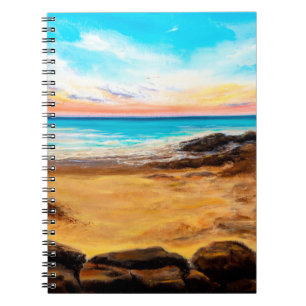  oil painting of beautiful golden sunset over ocea notebook
