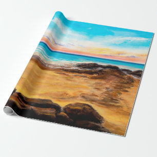 oil painting of beautiful golden sunset over ocea wrapping paper