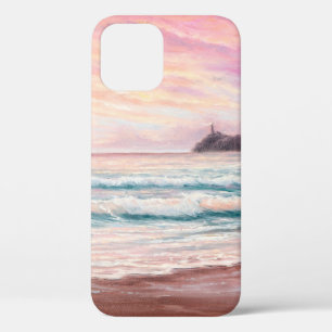 oil painting of beautiful purple sunset over ocea iPhone 12 case