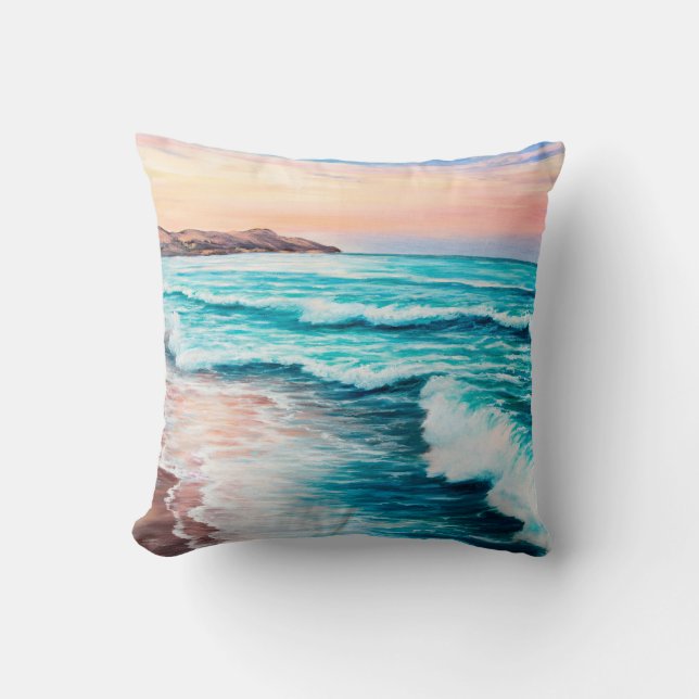 oil painting of beautiful purple sunset over ocea cushion (Front)